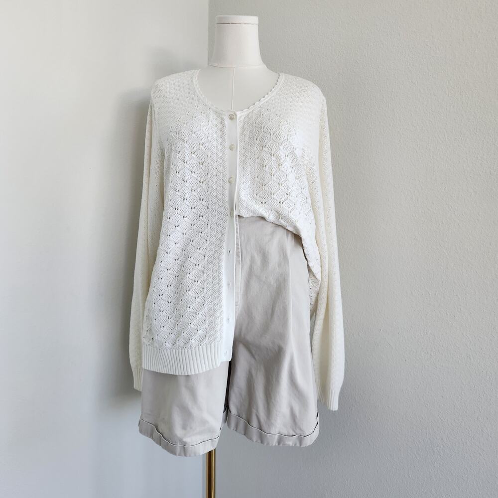 Vintage Y2K White Crochet Knit Button Up Cardigan Long Sleeve Denim & Co XL - Picture 1 of 11